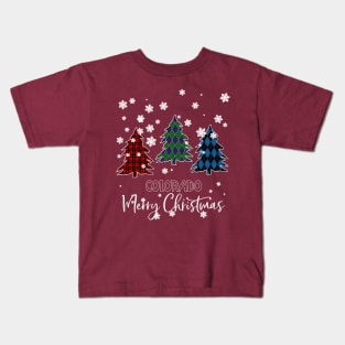 Colorado Merry Christms Buffalo Plaid Xmas Tree  Kids T-Shirt